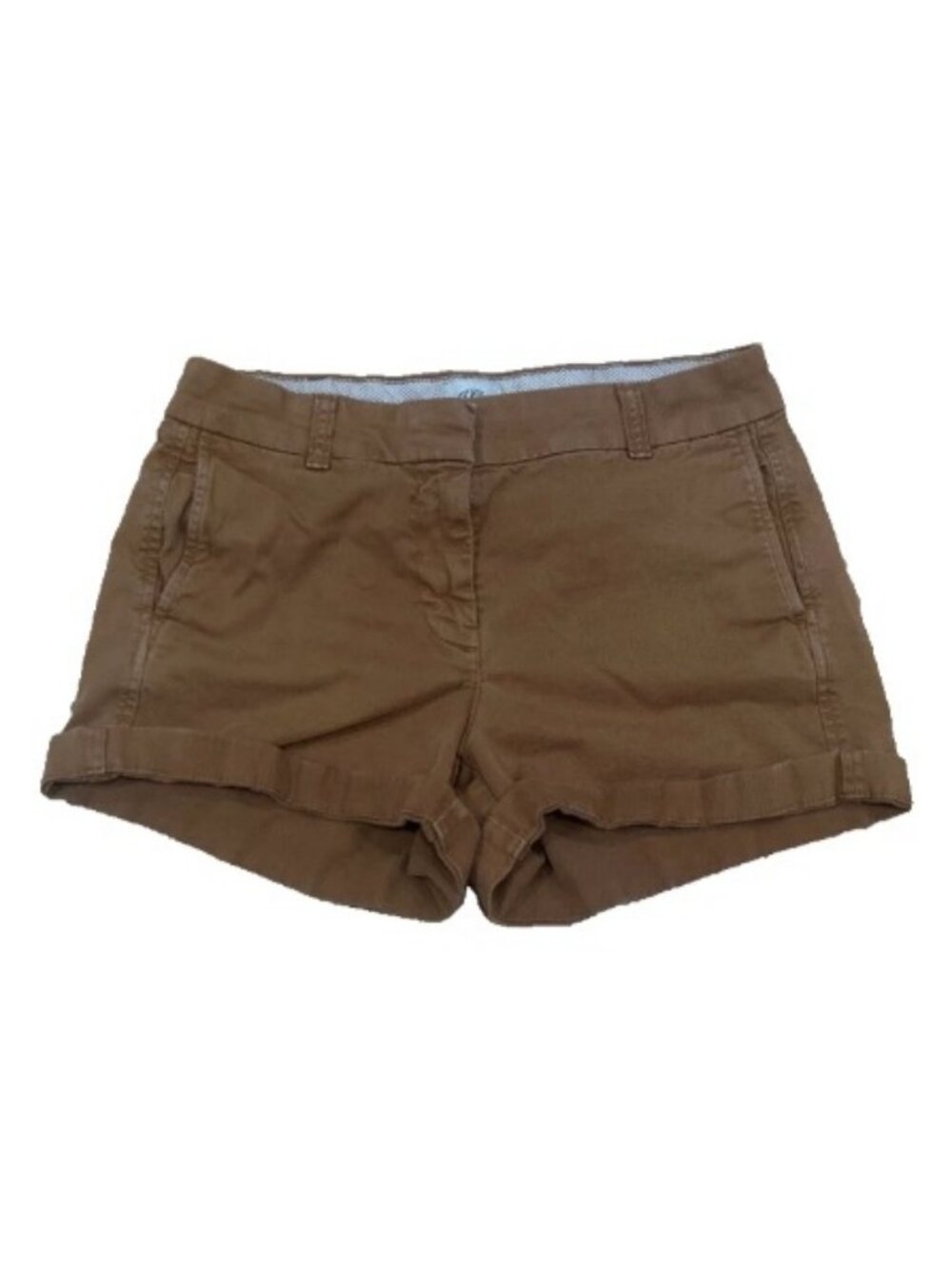J.Crew Women’s Tan Chino Shorts Size 4 Flat Front Mid Rise 4in Stretch Pockets